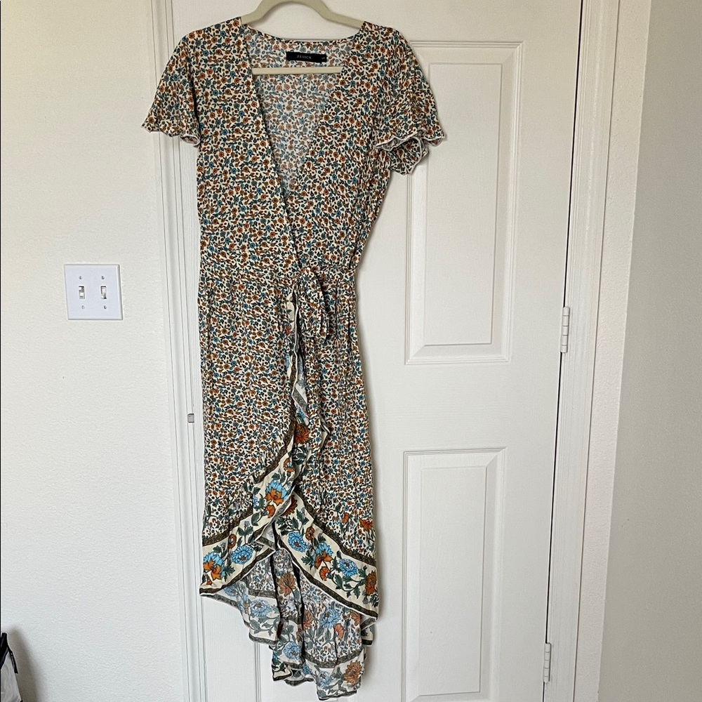 Floral high to low Wrap Dress, size small